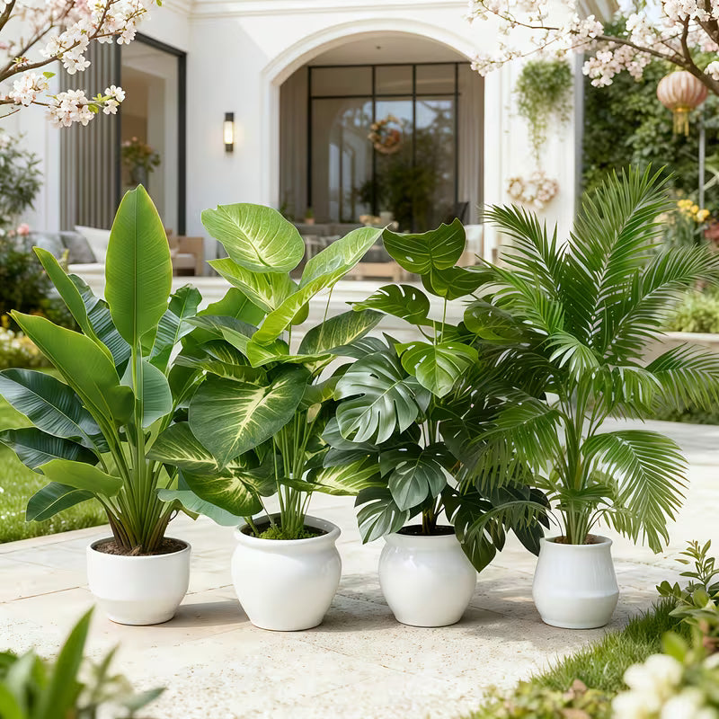4PCS Large Artificial Palm Trees – Evergreen Outdoor Fake Plants with 48 Leaves