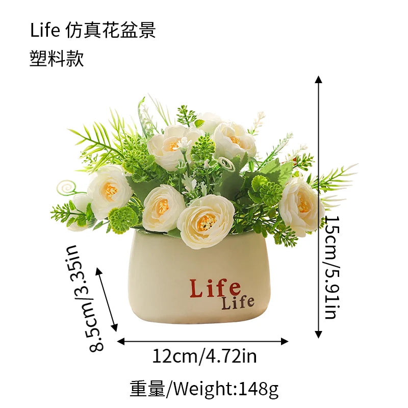 15cm Artificial Flowers Potted Plant – Fake Plastic Flower for Home & Wedding Decor