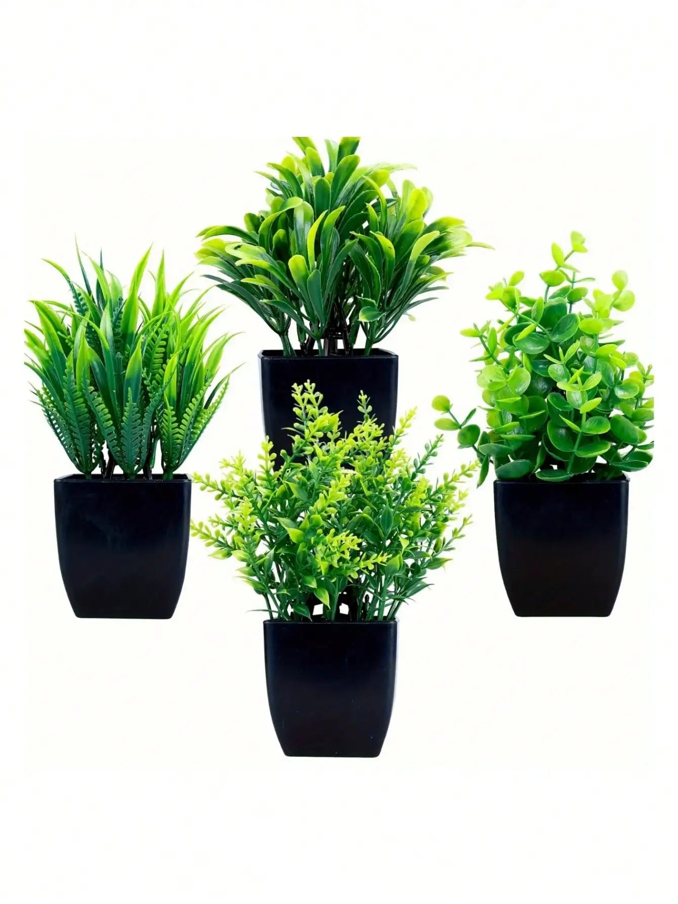 Mini Artificial Eucalyptus Plant with Black Pot – Fake Greenery for Home & Office Decor