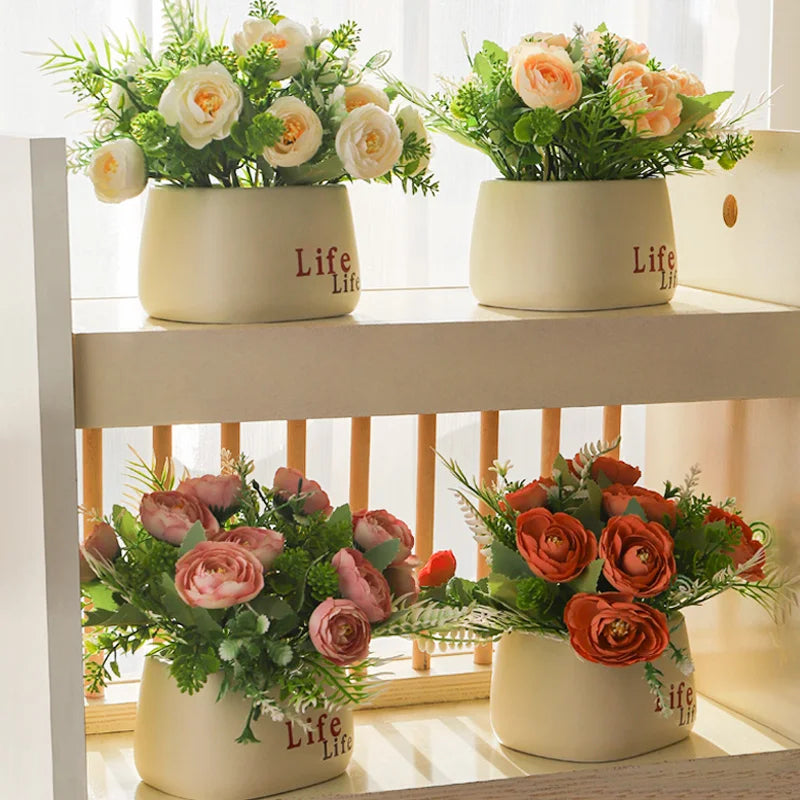 15cm Artificial Flowers Potted Plant – Fake Plastic Flower for Home & Wedding Decor