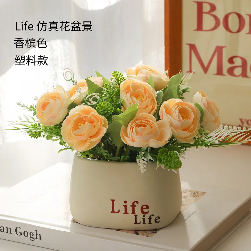 15cm Artificial Flowers Potted Plant – Fake Plastic Flower for Home & Wedding Decor