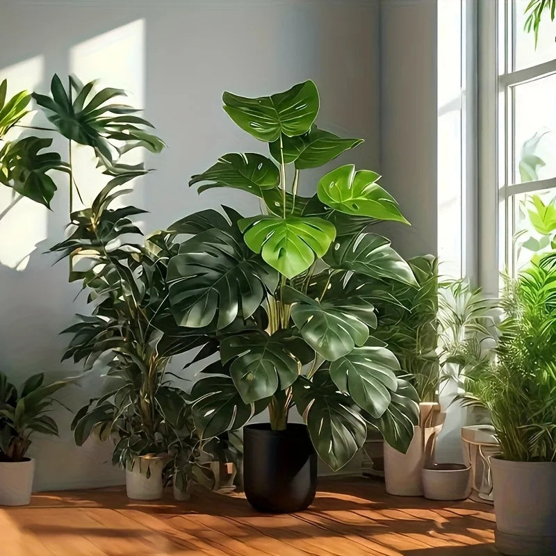 18 Leaves Artificial Fiddle Leaf Fig Tree Realistic Plastic Green Plant Decor