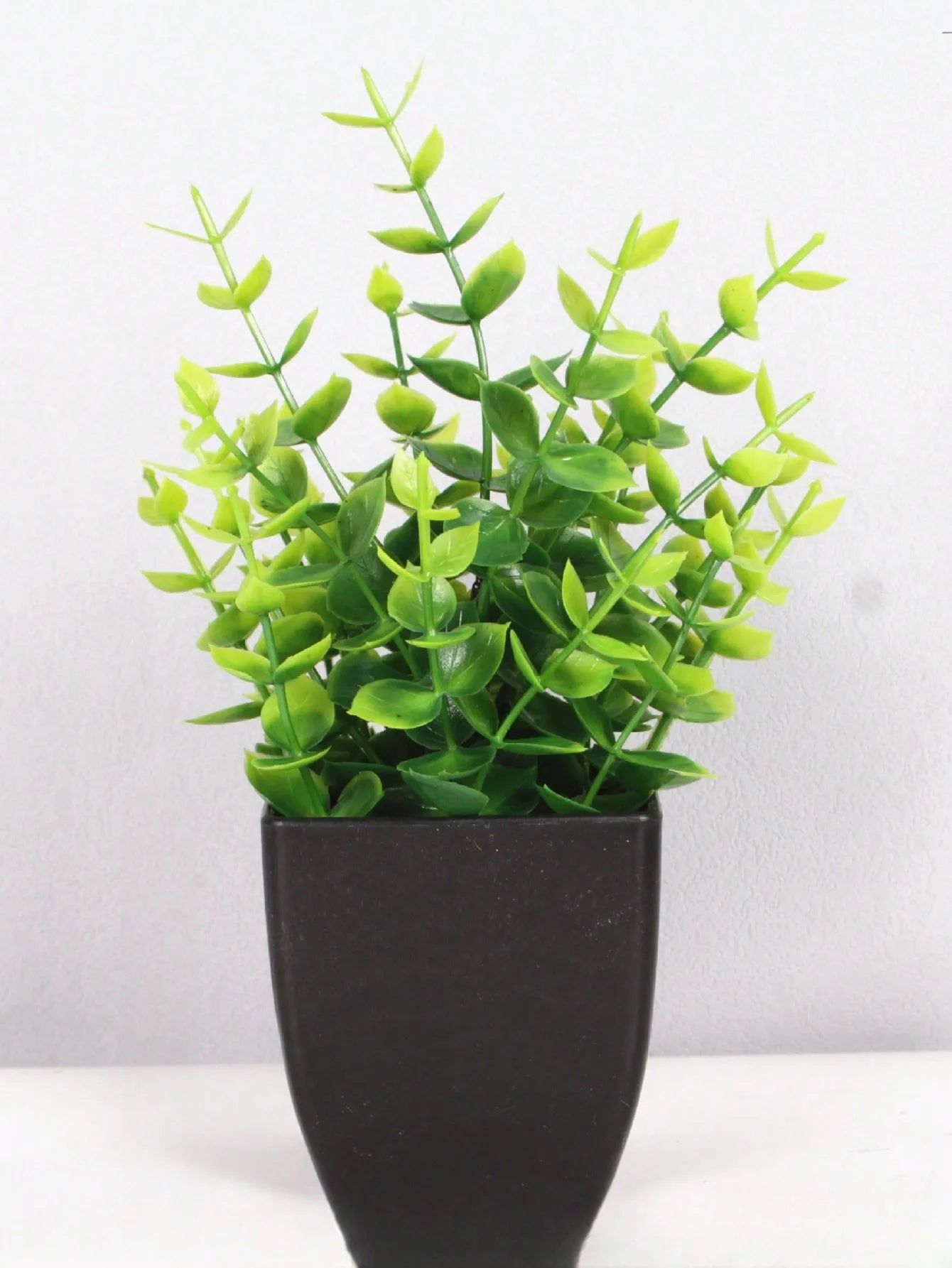 Mini Artificial Eucalyptus Plant with Black Pot – Fake Greenery for Home & Office Decor