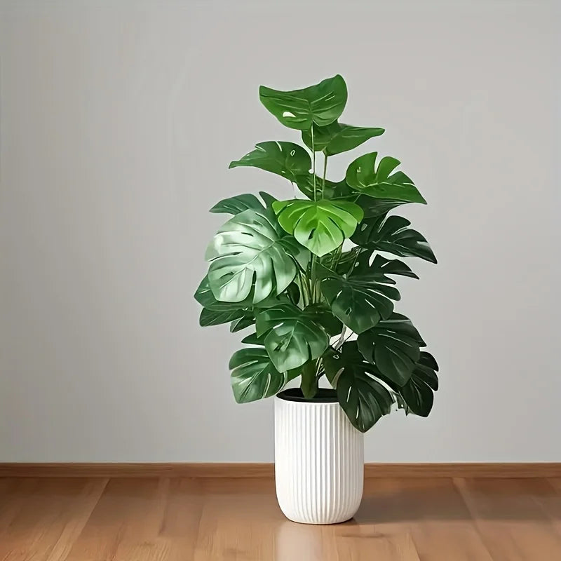 18 Leaves Artificial Fiddle Leaf Fig Tree Realistic Plastic Green Plant Decor