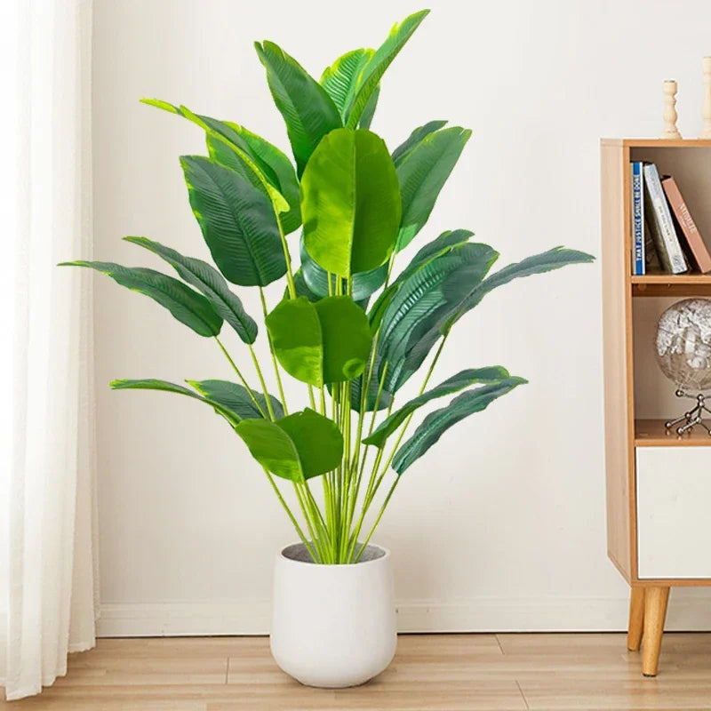 Large Artificial Tropical Palm Tree – Real Touch Fake Banana & Monstera Leaves Decor