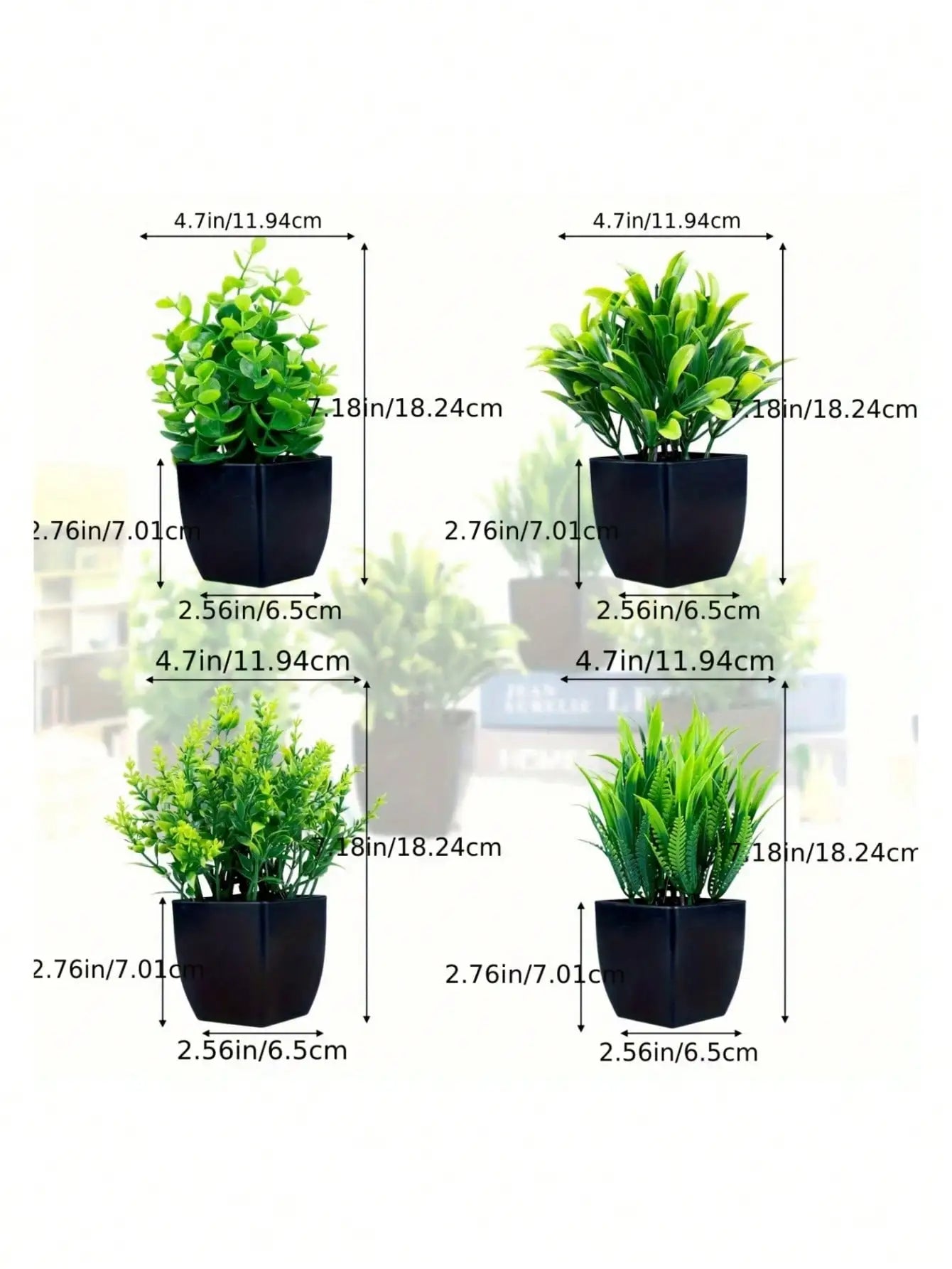 Mini Artificial Eucalyptus Plant with Black Pot – Fake Greenery for Home & Office Decor