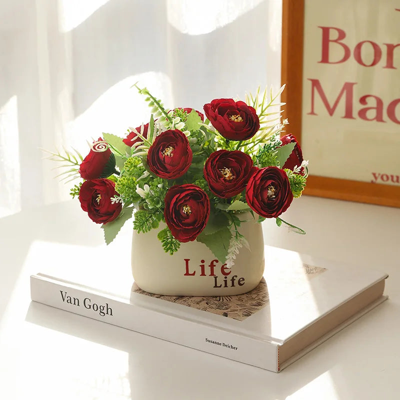 15cm Artificial Flowers Potted Plant – Fake Plastic Flower for Home & Wedding Decor