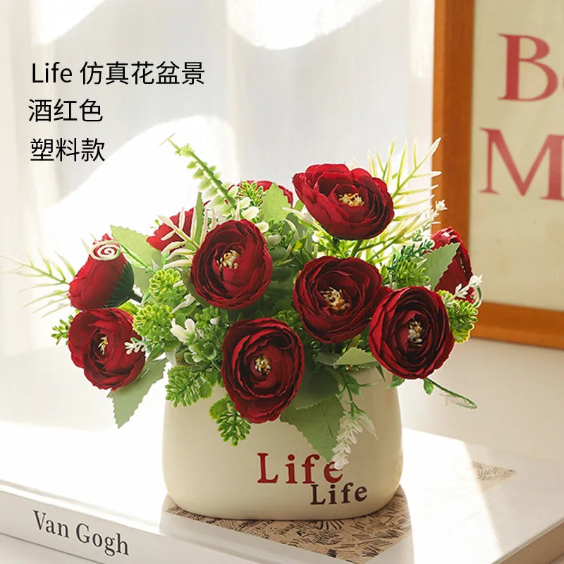 15cm Artificial Flowers Potted Plant – Fake Plastic Flower for Home & Wedding Decor