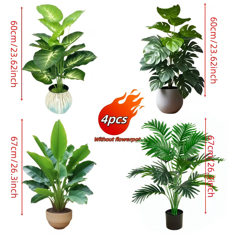 4PCS Large Artificial Palm Trees – Evergreen Outdoor Fake Plants with 48 Leaves