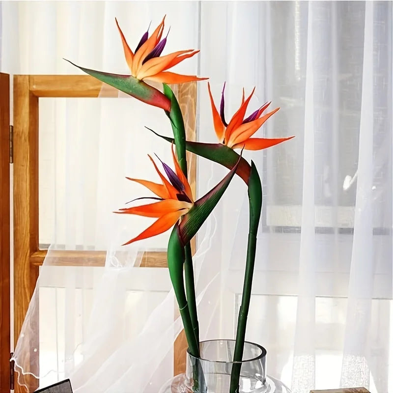 3PCS Artificial Bird of Paradise Flowers – 24.5'' Long Stem Strelitzia Decor