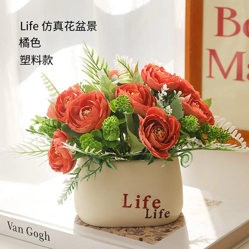 15cm Artificial Flowers Potted Plant – Fake Plastic Flower for Home & Wedding Decor