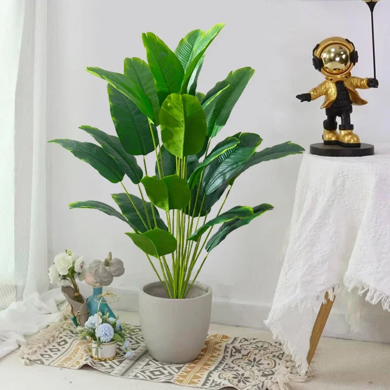 Large Artificial Tropical Palm Tree – Real Touch Fake Banana & Monstera Leaves Decor