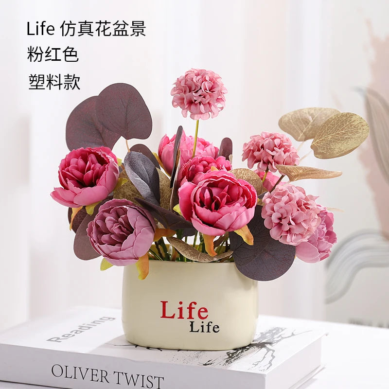 15cm Artificial Flowers Potted Plant – Fake Plastic Flower for Home & Wedding Decor