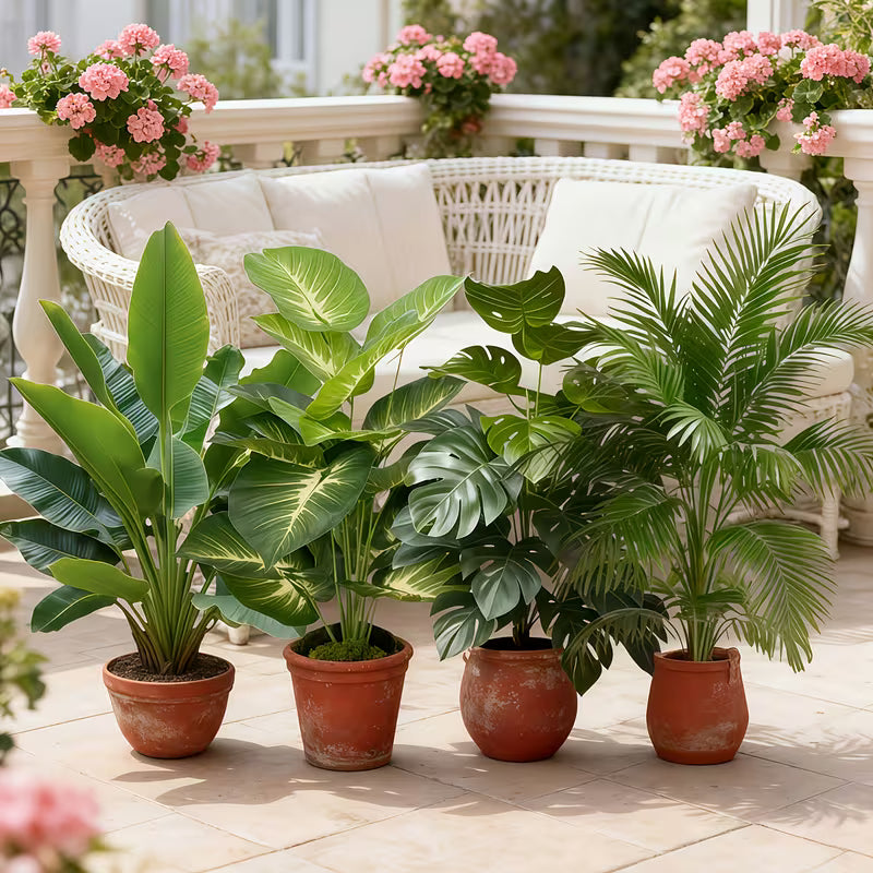 4PCS Large Artificial Palm Trees – Evergreen Outdoor Fake Plants with 48 Leaves