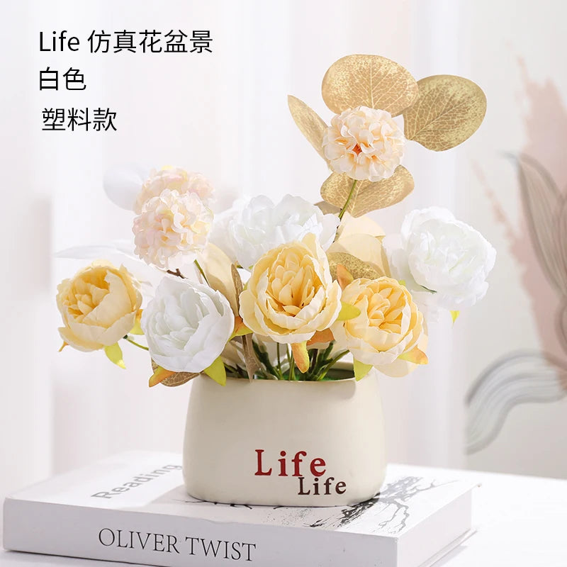 15cm Artificial Flowers Potted Plant – Fake Plastic Flower for Home & Wedding Decor