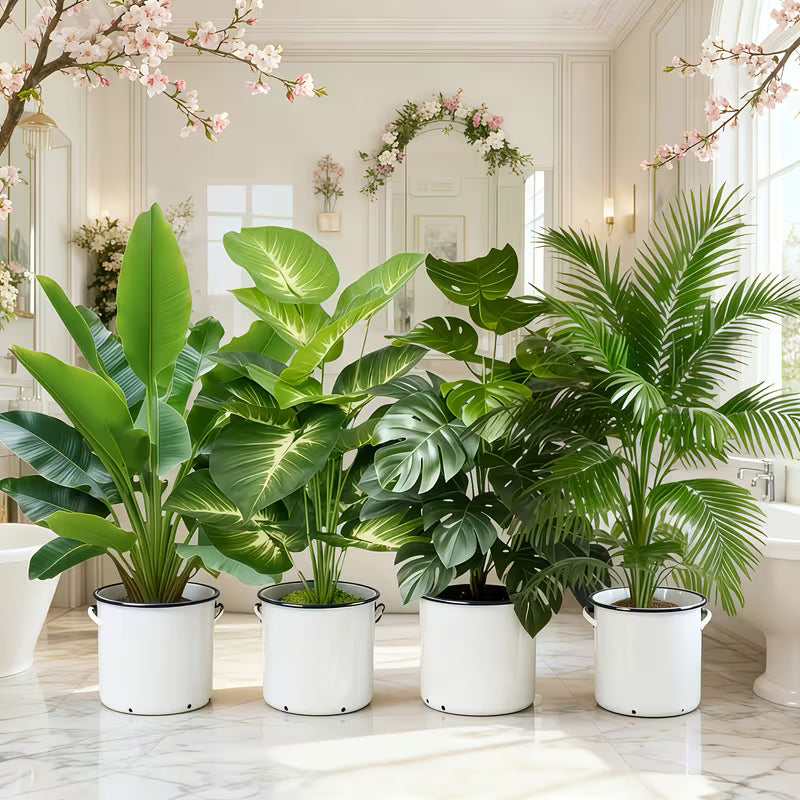 4PCS Large Artificial Palm Trees – Evergreen Outdoor Fake Plants with 48 Leaves