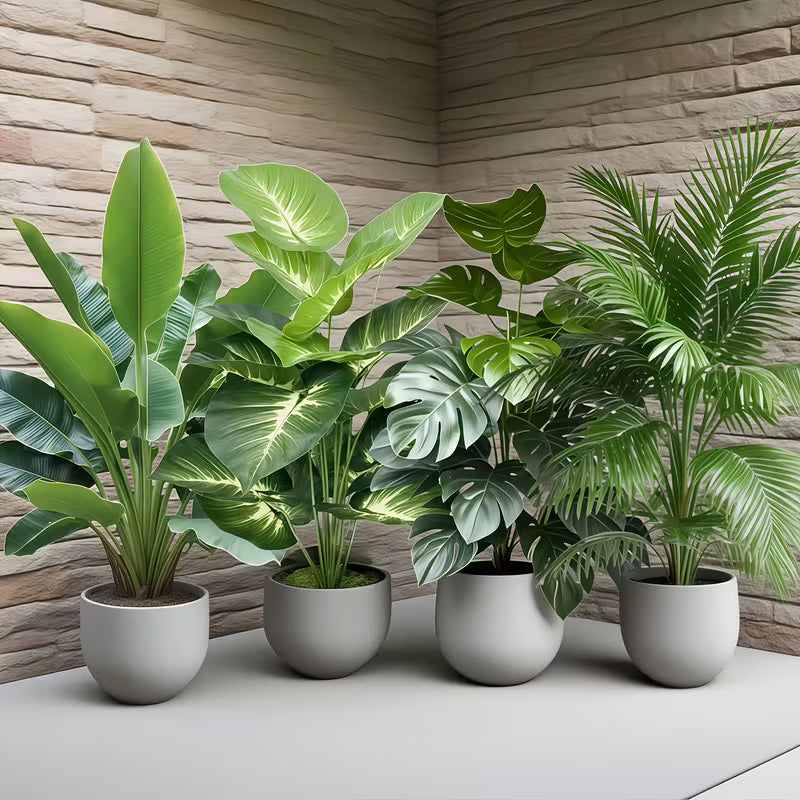 4PCS Large Artificial Palm Trees – Evergreen Outdoor Fake Plants with 48 Leaves